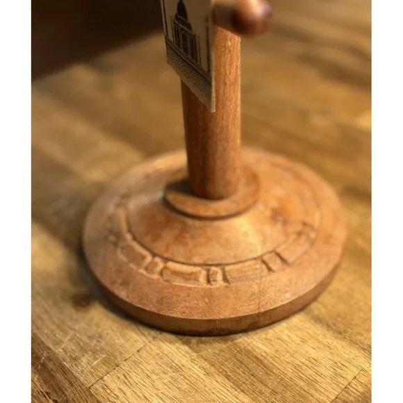 Wooden Mug Tree 6 Spot Holder Handcrafted In India NWT Etched Design On Base - Picture 2 of 7